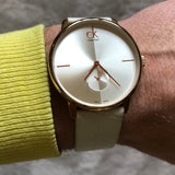Calvin Klein Accent Silver Dial White Leather Strap Watch for Women - K2Y216K6 Authentic Buy Shop Now