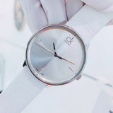 Calvin Klein Accent Silver Dial White Leather Strap Watch for Men - K2Y2X1KW Authentic Buy Shop Now