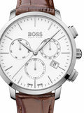 Hugo Boss Slim Chronograph White Dial Brown Leather Strap Watch For Men - 1513263 Authentic Buy Shop Now