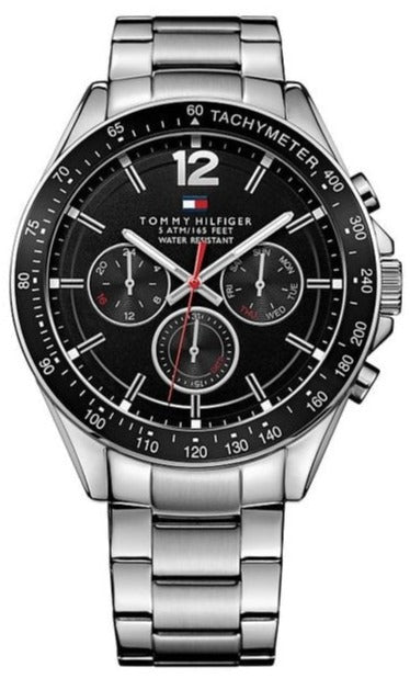 Tommy Hilfiger Luke Chronograph Black Dial Silver Steel Strap Watch for Men - 1791104 Authentic Buy Shop Now