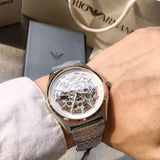 Emporio Armani Meccanico White Dial Two Tone Stainless Steel Watch For Men - AR60002 Authentic Buy Shop Now