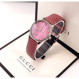 Gucci G-Timeless Pink Mother of Pearl Dial Pink Leather Strap Watch For Women - YA126586 Authentic Buy Shop Now