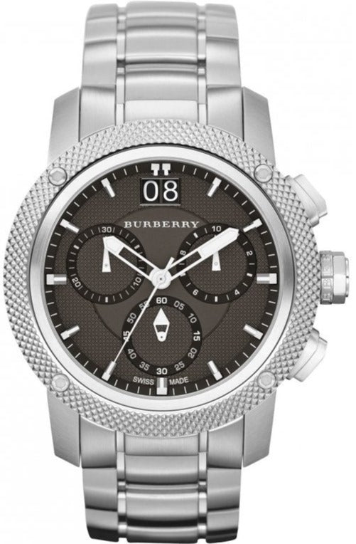 Burberry Utilitarian Chronograph Black Dial Silver Steel Strap Watch For Men - BU9800 Authentic Buy Shop Now