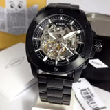 Fossil Modern Machine Automatic Silver Dial Black Steel Strap Watch for Men - ME3080 Authentic Buy Shop Now