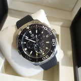 Tag Heuer Carrera Aquaracer Quartz Chronograph Black Dial Black Rubber Strap Watch for Men - CAY111A.FT6041 Authentic Buy Shop Now
