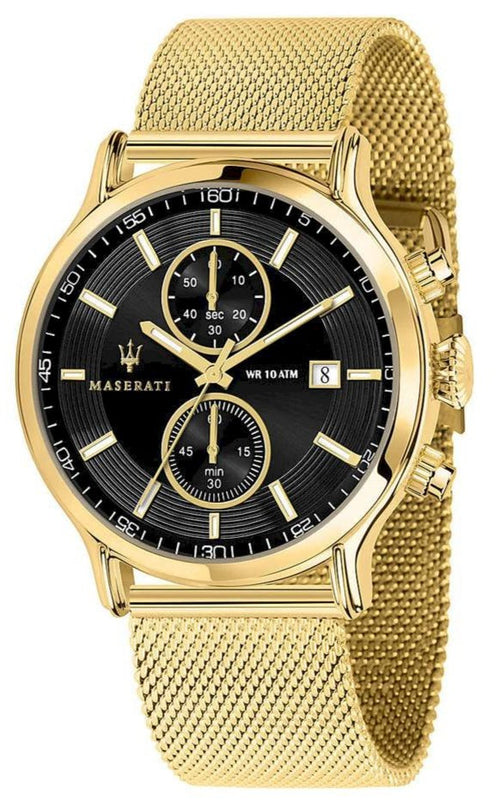 Maserati Epoca 42mm Black Dial Gold Mesh Bracelet Watch For Men - R8873618007 Authentic Buy Shop Now