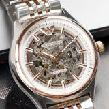 Emporio Armani Meccanico White Dial Two Tone Stainless Steel Watch For Men - AR60002 Authentic Buy Shop Now