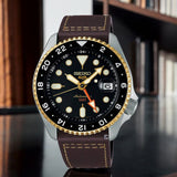 Seiko 5 Sports SKX GMT Automatic Mocha Black Dial Brown Leather Strap Watch For Men - SSK036K1 Authentic Buy Shop Now