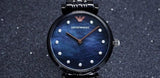 Emporio Armani Gianni T-Bar Quartz Black Mother of Pearl Dial Black Steel Strap Watch For Women - AR11268 Authentic Buy Shop Now