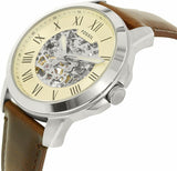 Fossil Grant Automatic Beige Skeleton Dial Brown Leather Strap Watch for Men - ME3099 Authentic Buy Shop Now