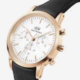 Daniel Wellington Iconic Chronograph Sheffield White Dial Black Leather Strap Watch For Men - DW00100646 Authentic Buy Shop Now
