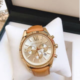 Michael Kors Lexington Chronograph Gold Dial Brown Leather Strap Watch For Men - MK8447 Authentic Buy Shop Now