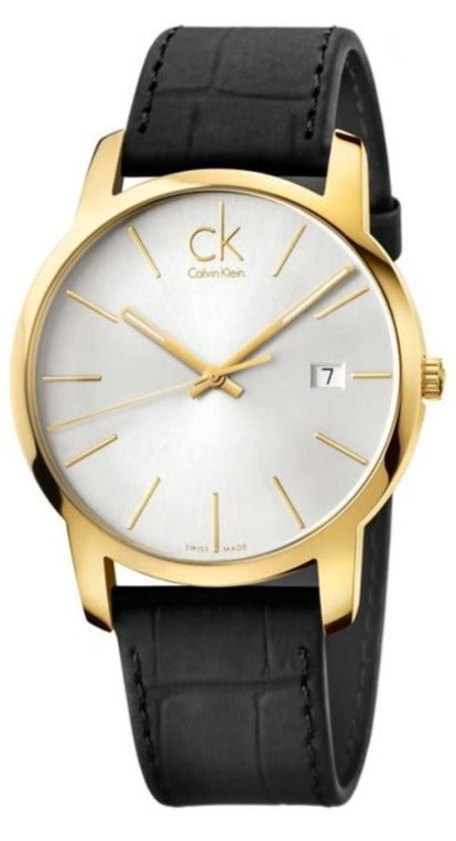 Calvin Klein City Mother of Pearl White Dial Black Leather Strap Watch for Men - K2G2G5C6 Authentic Buy Shop Now