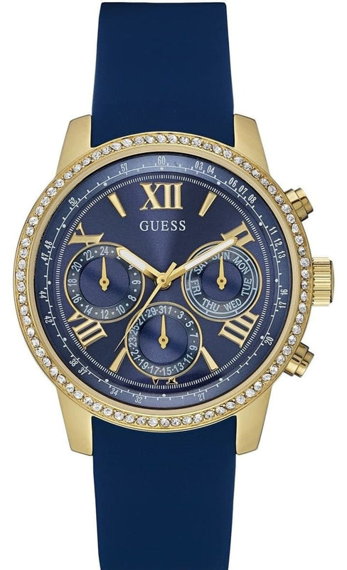 Guess Sunrise Blue Dial with Diamonds Blue Rubber Strap Watch For Women - W0616L2 Authentic Buy Shop Now
