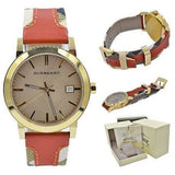 Burberry The City Gold Dial Orange Leather Strap Watch for Women - BU9016 Authentic Buy Shop Now