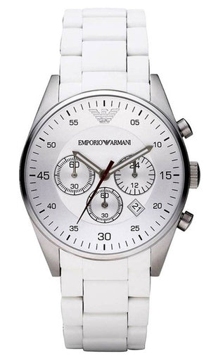 Emporio Armani Sport Chronograph White Dial White Silicone Strap Watch For Men - AR5859 Authentic Buy Shop Now