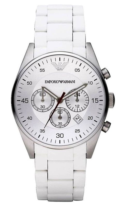 Emporio Armani Sport Chronograph White Dial White Silicone Strap Watch For Men - AR5859 Authentic Buy Shop Now