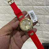 Guess Frontier Diamonds Gold Dial Red Rubber Strap Watch for Women - GW0045L2 Authentic Buy Shop Now