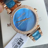 Michael Kors Parker Blue Mother of Pearl Dial Two Tone Steel Strap Watch for Women - MK6491 Authentic Buy Shop Now