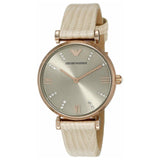 Emporio Armani Gianni T Bar Gunmetal Dial Beige Leather Strap Watch For Women - AR1681 Authentic Buy Shop Now