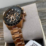 Michael Kors Layton Chronograph Black Dial Rose Gold Steel Strap Watch For Men - MK8824 Authentic Buy Shop Now