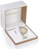Versace Greca Chronograph White Dial Two Tone Steel Strap Watch For Men - VEZ900321 Authentic Buy Shop Now