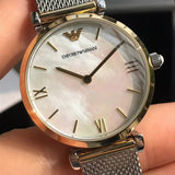 Emporio Armani Gianni T Bar Mother of Pearl Dial Silver Mesh Bracelet Watch For Women - AR2068 Authentic Buy Shop Now