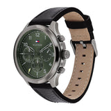 Tommy Hilfiger Asher Chronograph Green Dial Black Leather Strap Watch For Men - 1791856 Authentic Buy Shop Now
