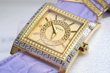 Versace Day Glam Chronograph Gold Dial Purple Leather Strap Watch for Women - VQF040015 Authentic Buy Shop Now
