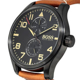Hugo Boss Aeroliner Maxx Chronograph Black Dial Brown Leather Strap Watch For Men - 1513082 Authentic Buy Shop Now