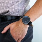 Daniel Wellington Classic Sheffield Black Dial Black Leather Strap Watch For Men - DW00100127 Authentic Buy Shop Now