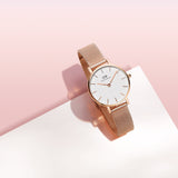 Daniel Wellington Classic Petite White Dial Rose Gold Mesh Bracelet Watch For Women - DW00100219 Authentic Buy Shop Now