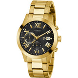 Guess Atlas Chronograph Black Dial Gold Steel Strap Watch for Men - W0668G8 Authentic Buy Shop Now