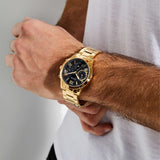Guess Atlas Chronograph Black Dial Gold Steel Strap Watch for Men - W0668G8 Authentic Buy Shop Now