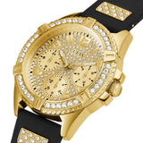 Guess Frontier Diamonds Gold Dial Black Rubber Strap Watch For Women - W1160L1 Authentic Buy Shop Now