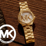 Michael Kors Lennox Three Hand Gold Dial Gold Steel Strap Watch For Women - MK7229 Authentic Buy Shop Now