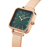 Daniel Wellington Quadro Studio Green Dial Rose Gold Mesh Strap Watch For Women - DW00100520 Authentic Buy Shop Now