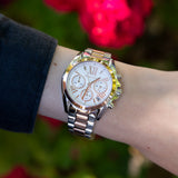 Michael Kors Bradshaw Chronograph White Dial Two Tone Steel Strap Watch For Women - MK7258 Authentic Buy Shop Now