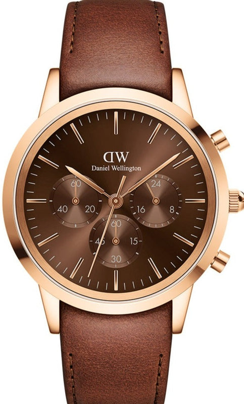 Daniel Wellington Iconic Chronograph St Mawes Brown Dial Brown Leather Strap Watch For Men - DW00100640 Authentic Buy Shop Now