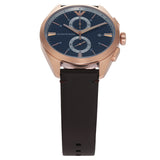 Emporio Armani Claudio Chronograph Blue Dial Brown Leather Strap Watch For Men - AR11554 Authentic Buy Shop Now