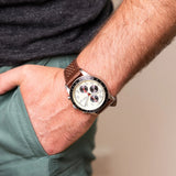 Fossil Sport Tourer Chronograph White Dial Brown Leather Strap Watch for Men - FS6042 Authentic Buy Shop Now