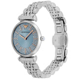 Emporio Armani Gianni T-Bar Quartz Blue Dial Silver Steel Strap Watch For Women - AR11594 Authentic Buy Shop Now