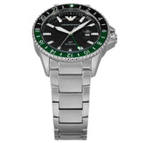 Emporio Armani Sea Explorer GMT Quartz Black Dial Silver Steel Strap Watch For Men - AR11589 Authentic Buy Shop Now