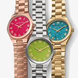 Michael Kors Lennox Three-Hand Green Dial Silver Steel Strap Watch for Women - MK7463 Authentic Buy Shop Now