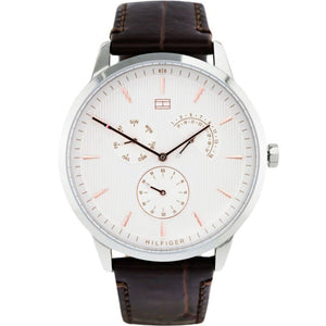 Tommy Hilfiger Brad Chronograph White Dial Brown Leather Strap Watch For Men - 1710389 Authentic Buy Shop Now
