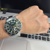Fossil Bannon Chronograph Green Dial Silver Steel Strap Watch for Men - BQ2492 Authentic Buy Shop Now