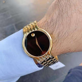 Movado Veturi Quartz Black Dial Gold Steel Strap Watch for Men - 0606934 Authentic Buy Shop Now