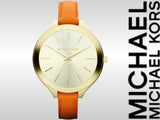 Michael Kors Runway Quartz Gold Dial Orange Leather Strap Watch For Women - MK2275 Authentic Buy Shop Now