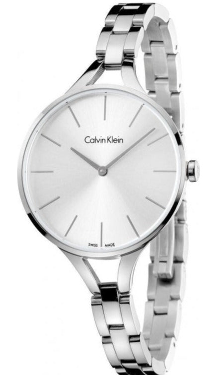 Calvin Klein Graphic White Dial Silver Steel Strap Watch for Women - K7E23146 Authentic Buy Shop Now