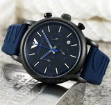 Emporio Armani Luigi Chronograph Black Dial Blue Rubber Strap Watch For Men - AR11023 Authentic Buy Shop Now
